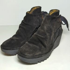 Fly London Yama pull on ankle wedge bootie women's size 5.5 EU 36